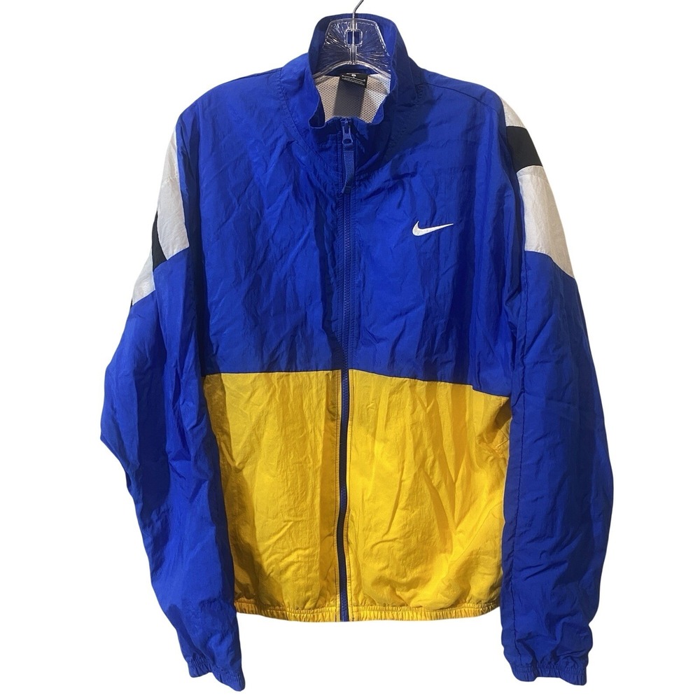 VINTAGE 90s Nike Windbreaker Jacket Mens Sz L Blue Colorblock Big Nike Back Side